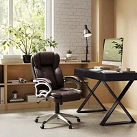 CorLiving Leon simili cuir tissu PU rembourré hauteur réglable soutien lombaire inclinable chaise de bureau de direction