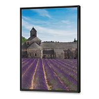 Designart Lavender Field With Abbey In France FLOAT FRAME WALL ART