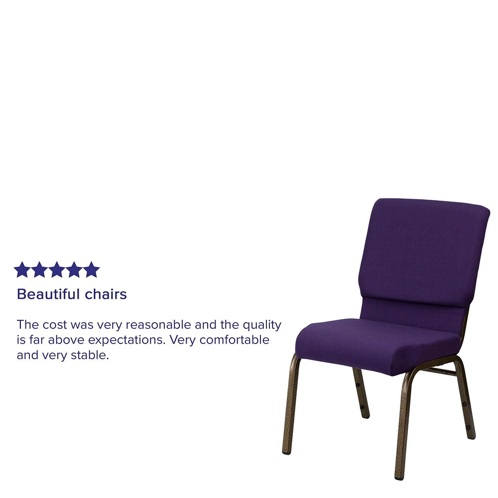 HERCULES Series 18.5''W Stacking Church Chair in Royal Purple Fabric - Gold Vein Frame