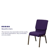 HERCULES Series 18.5''W Stacking Church Chair in Royal Purple Fabric - Gold Vein Frame