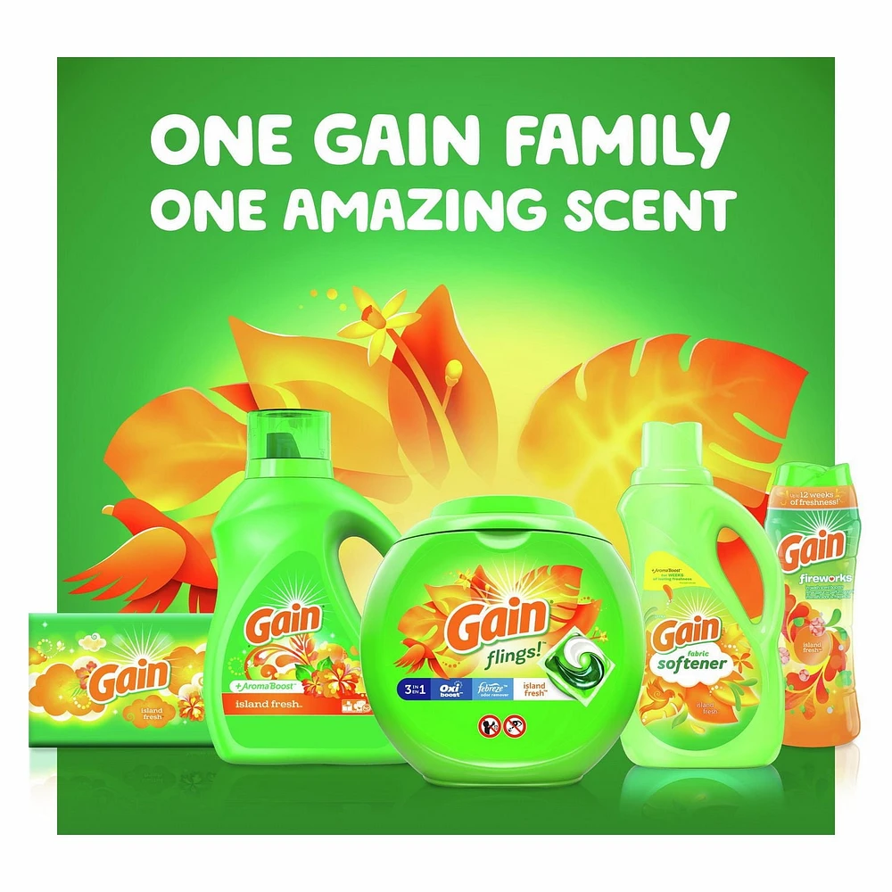 Détergent à lessive liquide Gain avec Aroma Boost, parfum Fraîcheur des îles, compatible avec les laveuses HE, 107 brassées, 4,55 L (154 oz liq.)