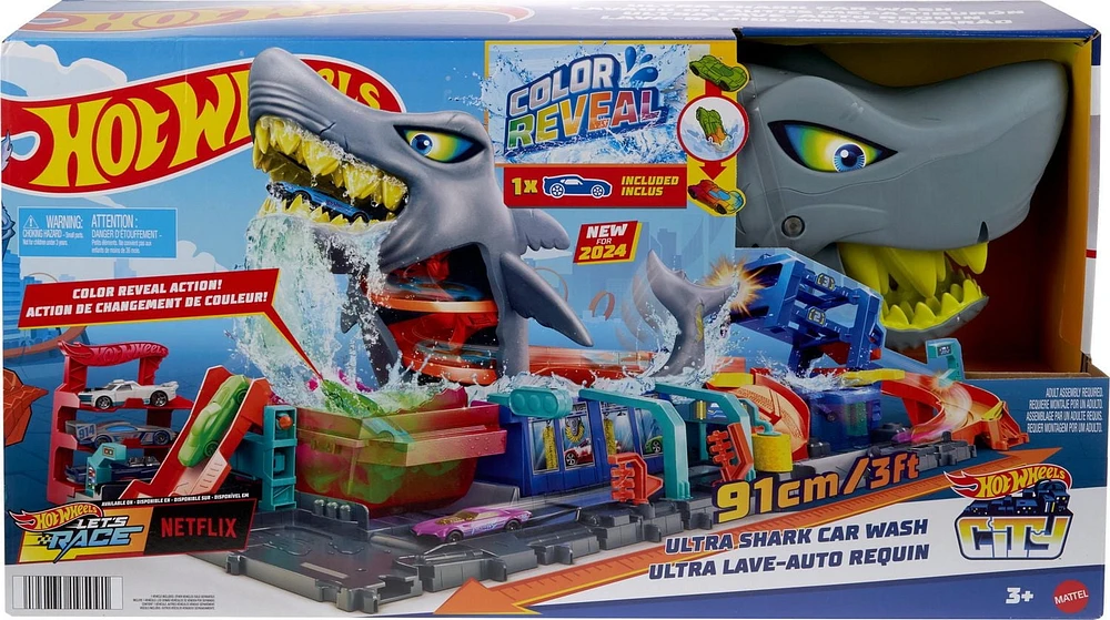 Hot Wheels City-Station de Lavage Requin-Coffret voiture Color Reveal