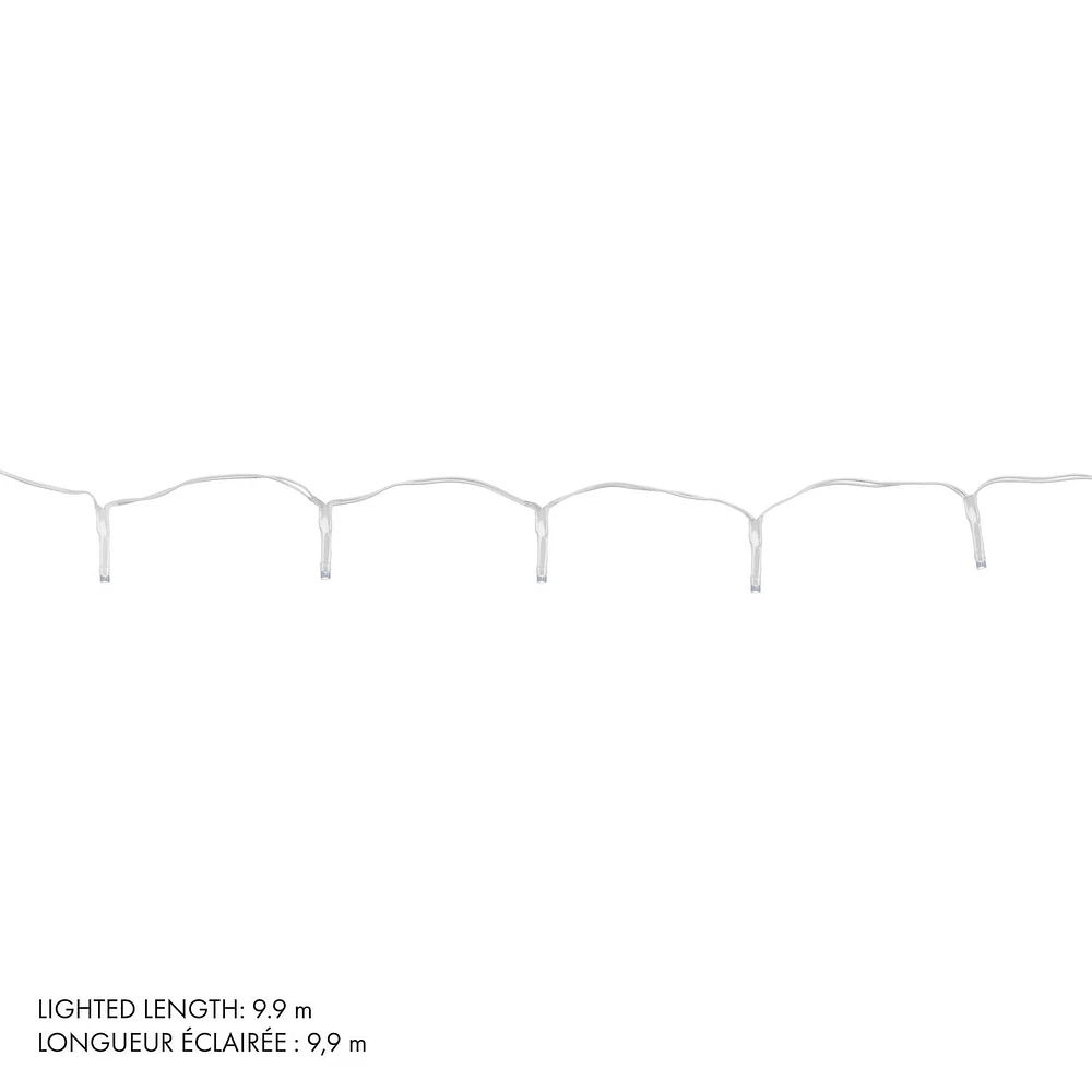 100 lumières DEL à piles, intérieur/extérieur, fil blanc, 8 fonctions avec minuterie