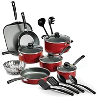 Tramontina PrimaWare 18 Pc Aluminum Nonstick Cookware Set – Red