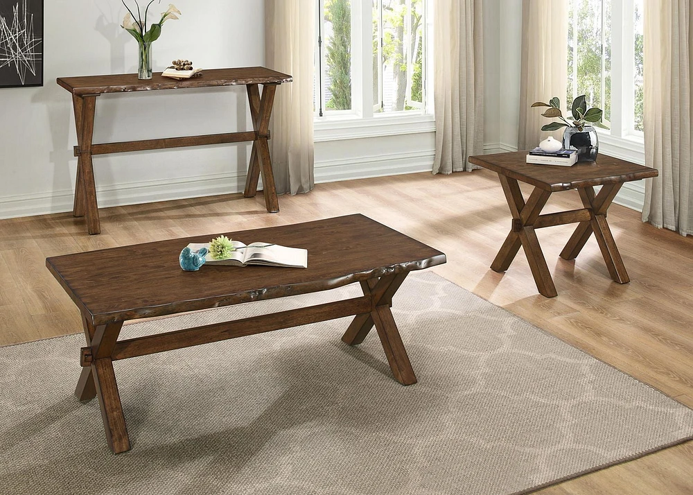 Topline Home Furnishings Table basse à bord vif au finition chêne