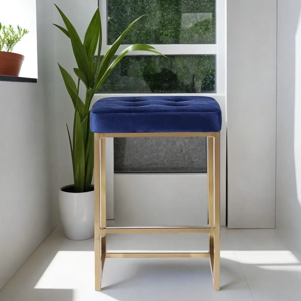 Tabouret de Comptoir Pipe II de couleur Bleu et Or - Lot de 2