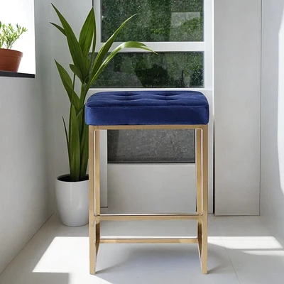 Tabouret de Comptoir Pipe II de couleur Bleu et Or - Lot de 2