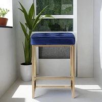 Tabouret de Comptoir Pipe II de couleur Bleu et Or - Lot de 2