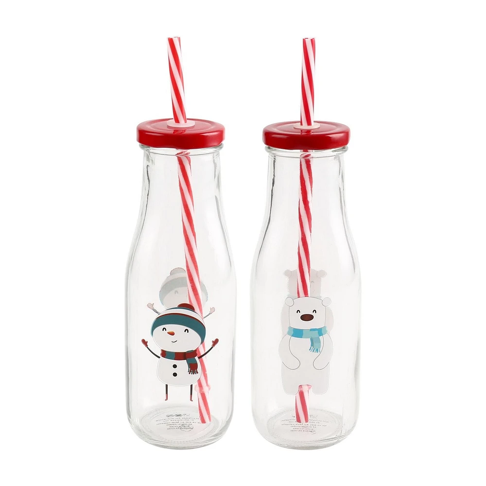 GLASS BOTTLE - SNOWMAN+POLAR BEAR