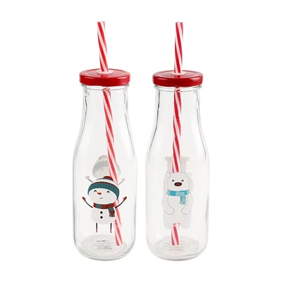 GLASS BOTTLE - SNOWMAN+POLAR BEAR