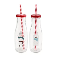 GLASS BOTTLE - SNOWMAN+POLAR BEAR