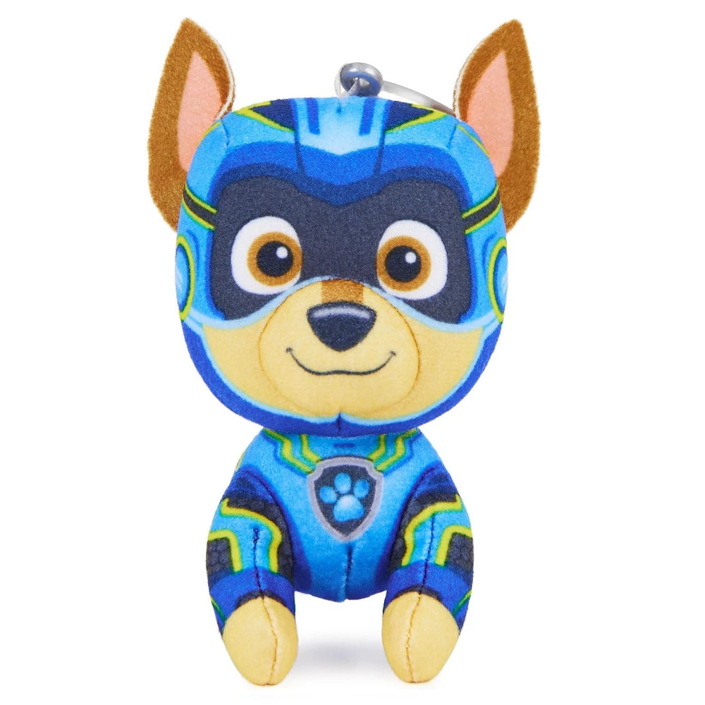 PAW Patrol : La Super Patrouille le film, Peluche miniature Chase Super Patrouille de 10 cm, animaux en peluche miniatures avec attache pour porte-clés, jouets pour garçons et filles à partir de 3 ans