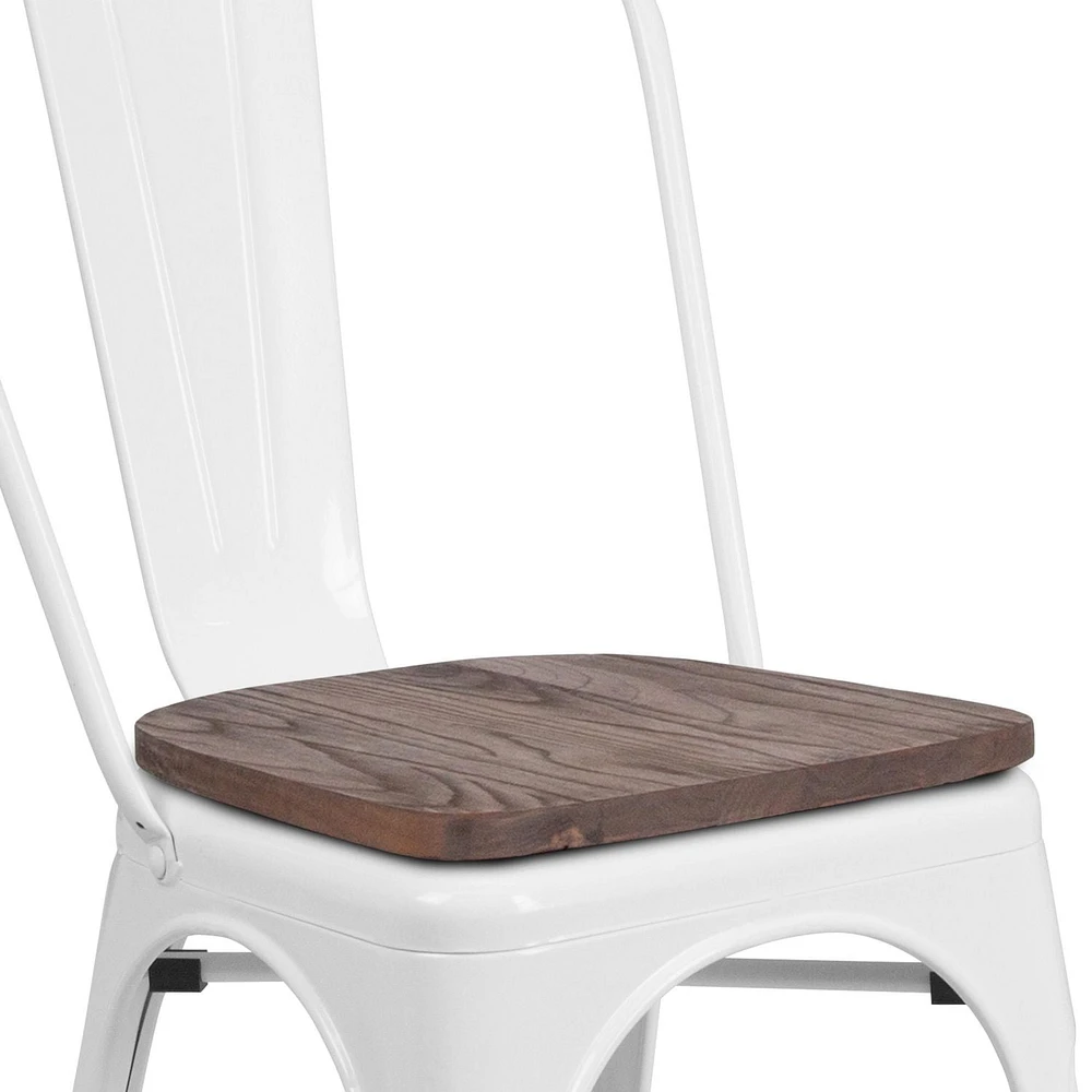 4 Pk. White Metal Stackable Chair with Wood Seat