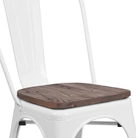 4 Pk. White Metal Stackable Chair with Wood Seat