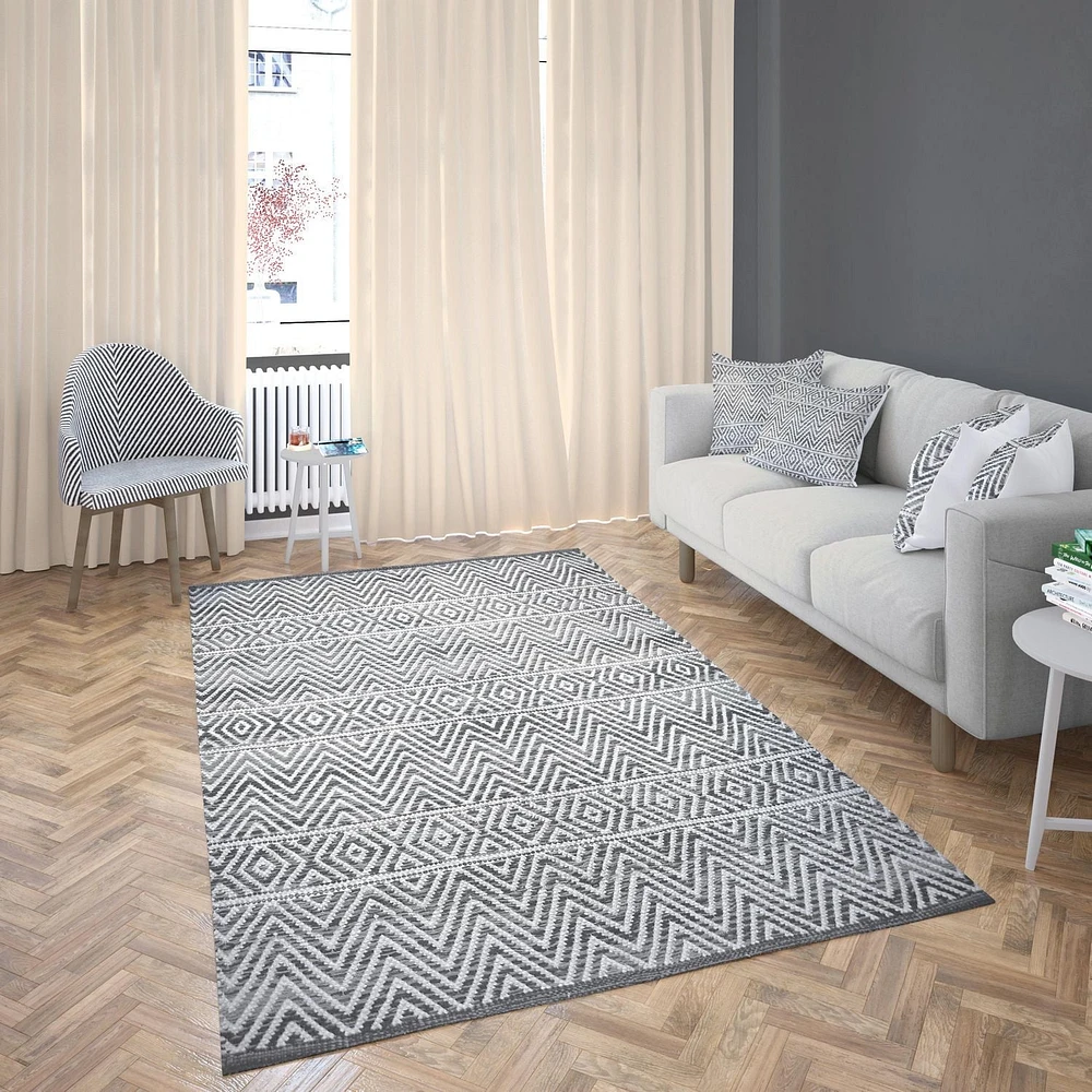 Fabstyles Herringbone Cotton Flat Weave Area Rug for Living Room, Hallway, Patio