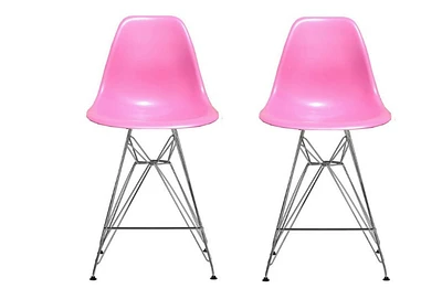 Tabouret Eiffel rose avec pieds chromés, barre (28 '' et plus), chaise tabouret idéale pour le comptoir d'îlot de cuisine. (lot de 2)