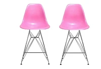 Tabouret Eiffel rose avec pieds chromés, barre (28 '' et plus), chaise tabouret idéale pour le comptoir d'îlot de cuisine. (lot de 2)