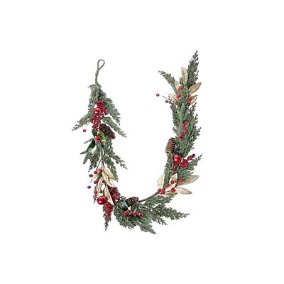 Feuilles D'Or De Noël Avec Baies Et Guirlande De Pin