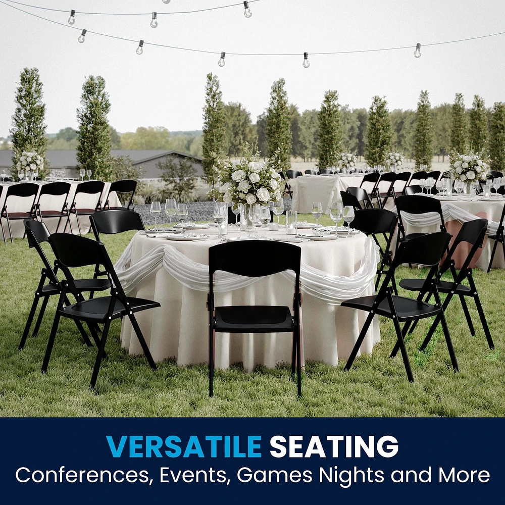 6 Pk. HERCULES Series 500 lb. Capacity Heavy Duty Black Plastic Folding Chair with Built-in Ganging Brackets