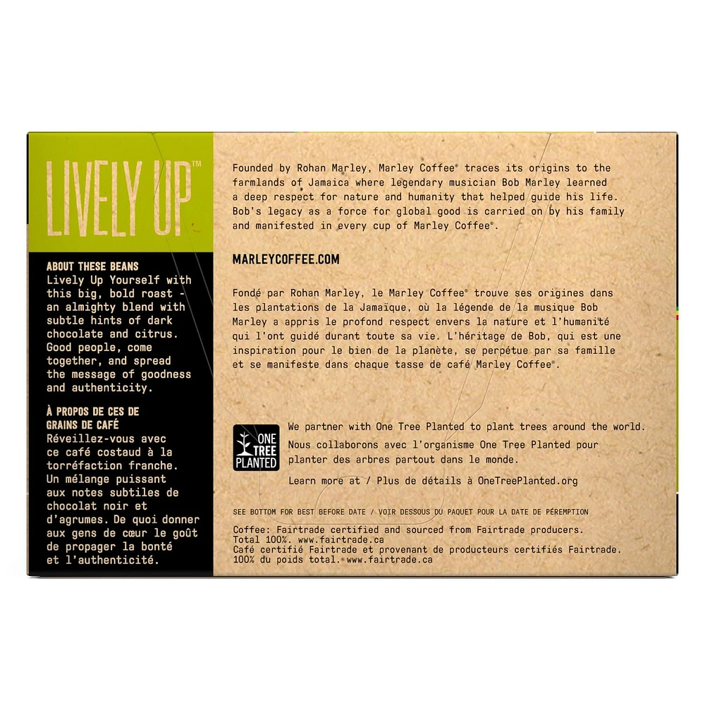 Marley Coffee, Lively Up, Dark Roast, Single Serve K-Cup Compatible Capsules, 12 Count