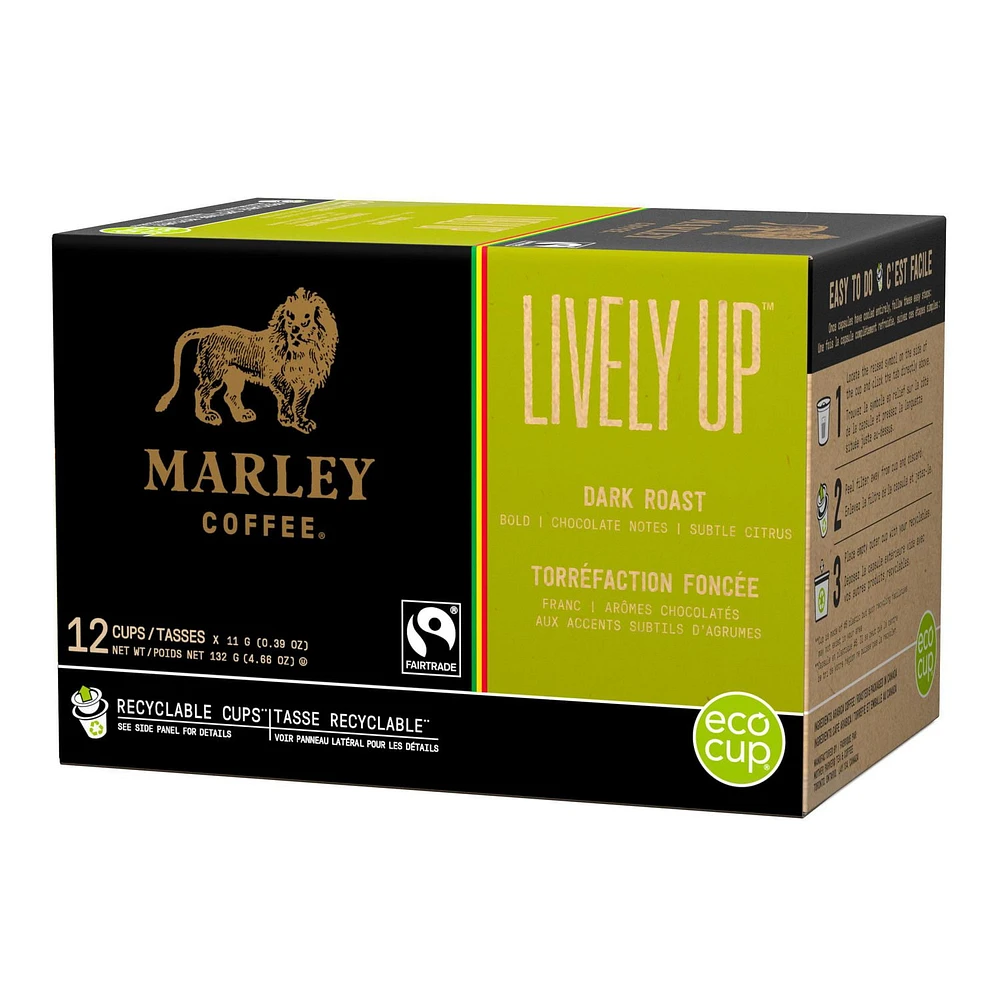 Marley Coffee, Lively Up, Dark Roast, Single Serve K-Cup Compatible Capsules, 12 Count