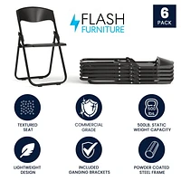6 Pk. HERCULES Series 500 lb. Capacity Heavy Duty Black Plastic Folding Chair with Built-in Ganging Brackets