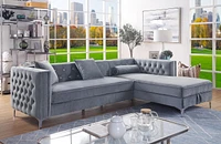 Topline Home Furnishings 2 Piece Sectional with Right Side Storage Chaise, Grey Velvet
