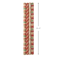 Hallmark Kraft Christmas Wrapping Paper with Cutlines on Reverse (4 Rolls: 88 sq. ft. ttl) Red Trucks, Snowflakes, Red Stripes, Merry Christmas