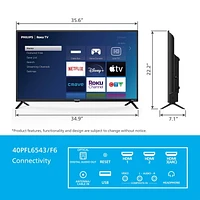 PHILIPS, 40" FHD 1080p, ROKU TV, 40PFL6543/F6, HDMI x 3, USB x 1