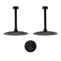 Ensemble de douche thermostatique d'akuaplus(MD) avec Déviateur 4 voies, 2 pommeaux de douche de 9.5 po ou simultanément avec arrêt, fini noir mat