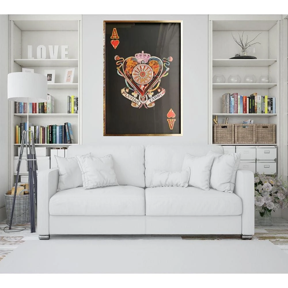 Eye-Catching Wall Art – 'Playing Card Ace of Red Hearts' (58"H x 40"W x 1.6"D), Bold and Vibrant Design with Stunning Detailing, Printed on Premium Canvas for Long-Lasting Durability
