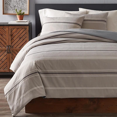 HomeTrends Grey and Blue Jacquard Stripe 3 Piece Duvet Cover Set