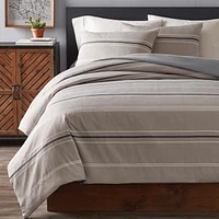 HomeTrends Grey and Blue Jacquard Stripe 3 Piece Duvet Cover Set