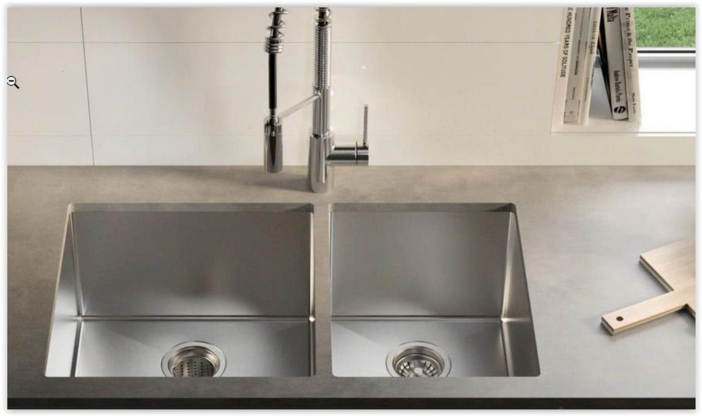 American Imaginations AI-29361 29 pouces Évier de cuisine en nickel brossé approuvé par W CUPC avec finition en nickel brossé et calibre 18
