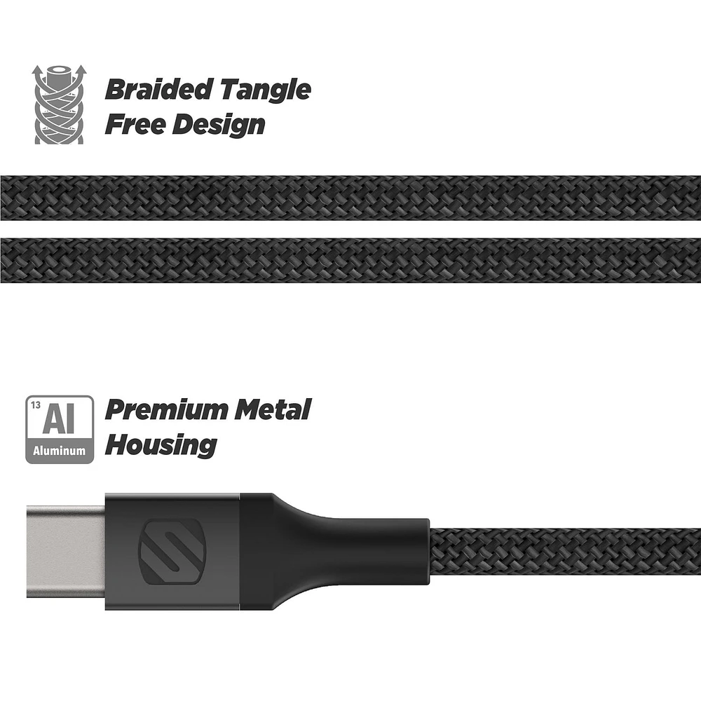 Scosche USB-A to USB-C Charge & Sync Braided Cable 10 feet Black, Fast Transfer Rates