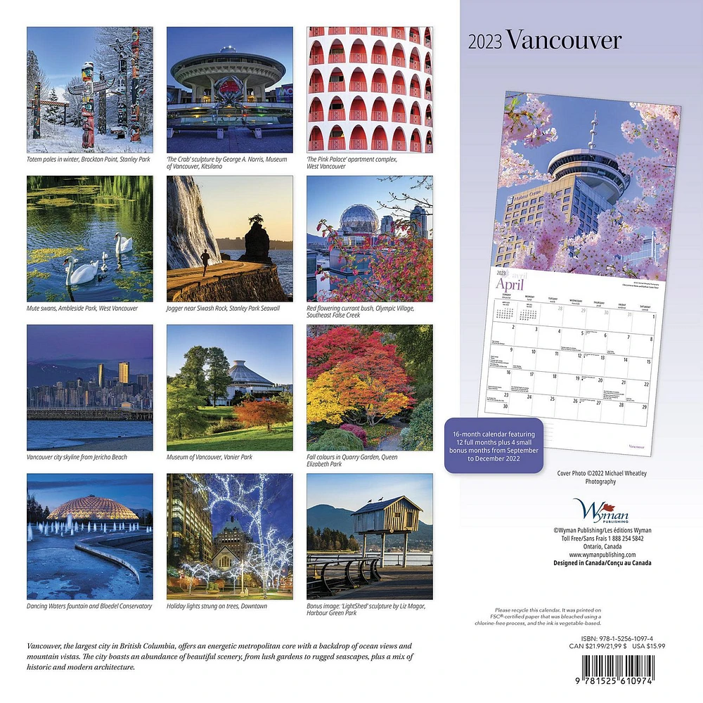 Vancouver | 2023 12x24 Inch Square Wall Calendar