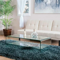 HEAVENLY COLLECTION WATERFALL GLASS TABLE WITH TOP SHELF