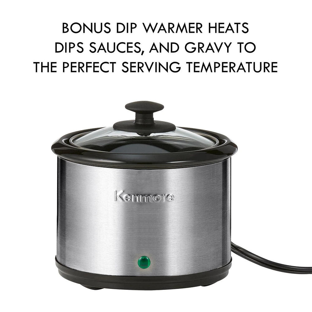 Kenmore 7-Qt Programmable Slow Cooker with Dipper (6.6L), Black & Silver, Easy to Use for Family Meals