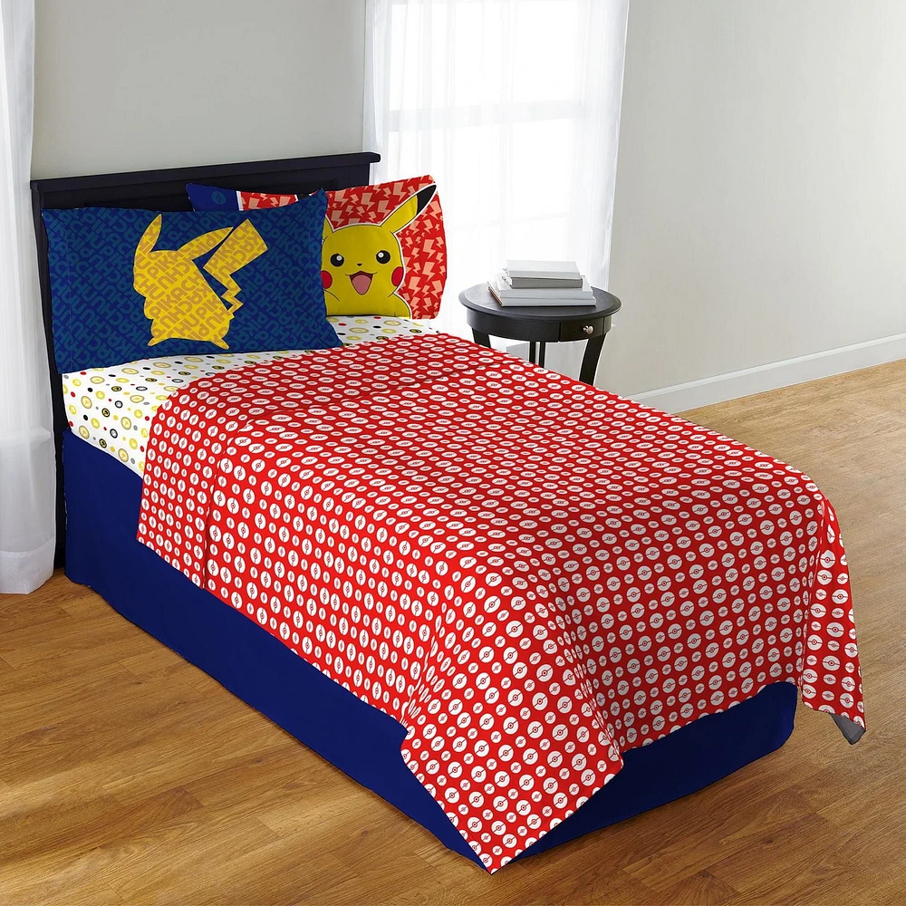 Ensemble de draps pour lit deux places "Pika Pika Pikachu" Pokemon