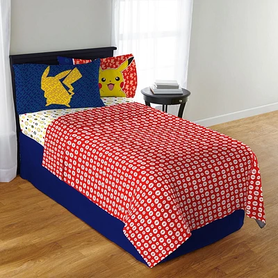 Ensemble de draps pour lit deux places "Pika Pika Pikachu" Pokemon