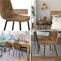 Ensemble de 4 chaises de salle à manger, chaises d'appoint modernes de style du milieu du siècle avec pieds en métal noir, confortables pour la cuisine, le salon et la maison de campagne, brun rustiqu