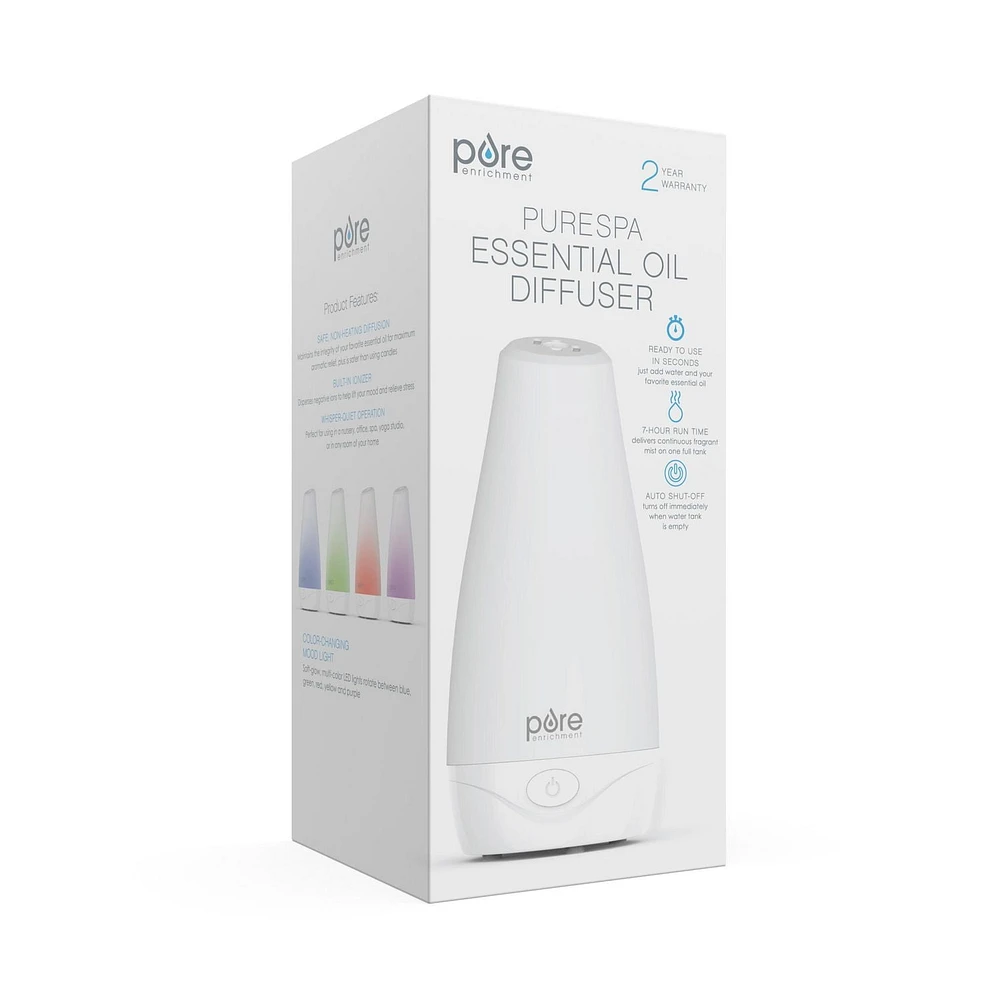 Diffuseur d'huiles essentielles Pure Enrichment PureSpa – Diffuseur d'aromathérapie à ultrasons compact, désodorisant d'air naturel, réservoir d'eau de 100 ml et lumière d'ambiance en option – Dure ju