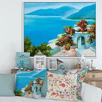 Designart Maison Près De La Mer Fleurs Colorées I ART MURAL À CADRE FLOTTÉ