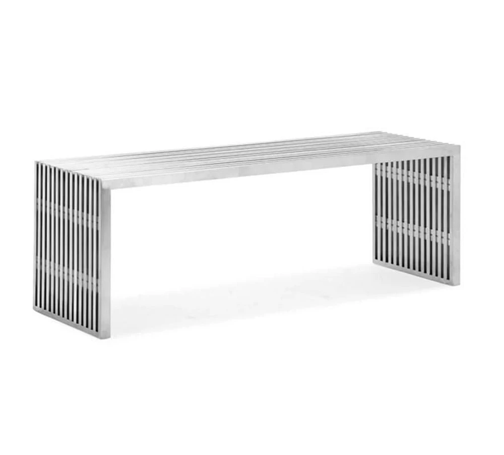 Vixey Grand Banc en Chrome, Banc en Métal, Banc Brossé en Chrome, Grand Banc en Métal, Banc d'Entrée, Banc Moderne en Métal au fini Brossé