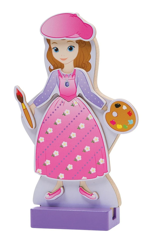 Melissa & Doug Disney Sofia la première et la poupée en bois avec habillage magnétique Ambre Princesse (jeu de simulation, pièces interchangeables, présentoirs, plus de 45 pièces)