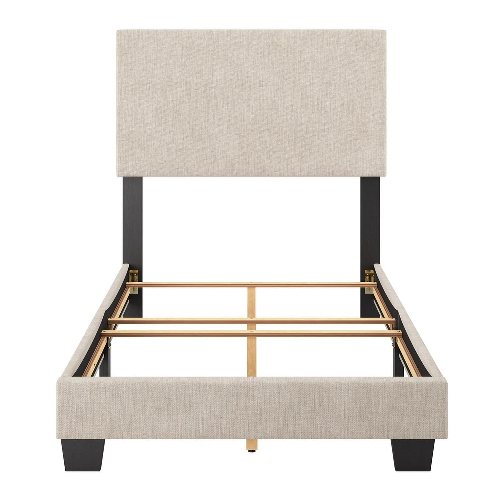 CorLiving Celeste Modern Upholstered Adult Twin Bed Frame with Headboard, Box Spring Required