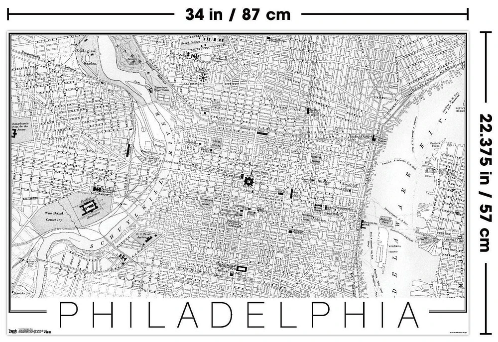 Philadelphia Map Wall Poster, 22.375" x 34"