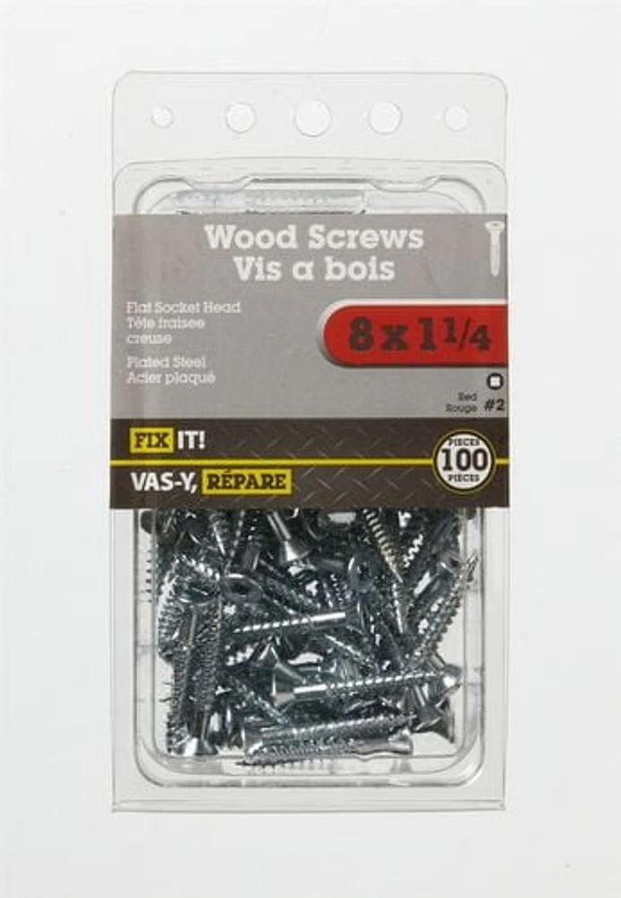 8x1-1/4" Flat Head Wood Screw 100 Pieces, Used in place of nails for superior holding power and where disassembly is required.