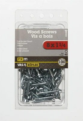 8x1-1/4" Flat Head Wood Screw 100 Pieces, Used in place of nails for superior holding power and where disassembly is required.