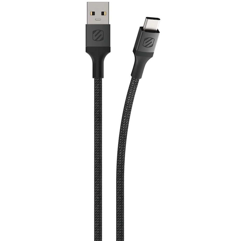 Scosche USB-A to USB-C Charge & Sync Braided Cable 10 feet Black, Fast Transfer Rates